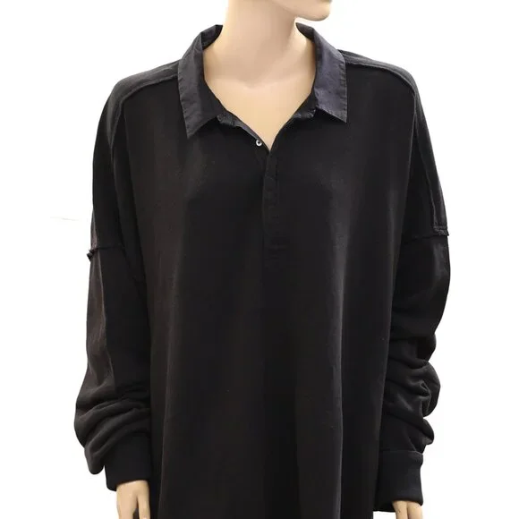 Free People Olivia Sweatshirt Top Collared Oversized Cotton Slouchy S 274371